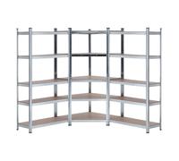 7house Pack 2 Estanterías Modulares y 1 Esquinera con 5 baldas Plateado 2625kg 136x40x180cm 7house