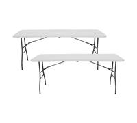 Pack 2 Mesas Plegables Portátiles Rectangular Blancas 240 cm | 7house | Mesa Multiusos: Camping, Eventos en Espacios Exteriores o Interiores | Mesa Resina y Patas Acero | 6-8 Personas y Carga de 150kg