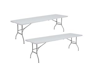 7house - Pack 2 Mesas Plegables Portátiles Rectangular Blancas 240 cm | Multiusos: Camping, Eventos Exteriores o Interiores, Resina y Patas Acero, 6-8 Personas, Carga 150kg