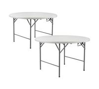 7house Pack 2 Mesas Plegables Portátiles Resina Ø150cm Blanco Efecto Granito 7house