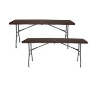 7house Pack 2 Mesas Plegables Portátiles Resina 180cm Marrón Efecto Madera 7house
