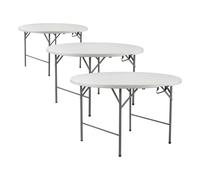 7H SEVEN HOUSE Pack 3 Mesas Plegables Portátiles Resina Ø150cm Blanco Efecto Granito 7house