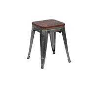 7house Taburete Bajo Industrial Apilable de Acero y Madera 38x38x46cm 7house