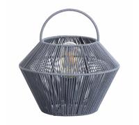 Lámpara de Mesa Gris Estilo Mediterráneo | Modelo Shaoran 7hSevenOn Deco | Lámpara en Forma de Cesta de Papel Trenzado y Ratán | Ideal para Salón, Comedor o Mesitas de Noche | 24x24x25cm