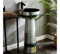 7LiuYueFei6 Art Lavabo de baño con base completa, lavabo redondo, lavabo de pie de cerámica, lavabo de pie de baño independiente con grifo de drenaje (A 40 x 40 x 85 cm)