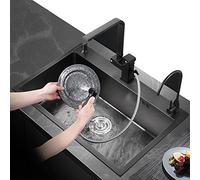 7LiuYueFei6 - Fregadero de cocina cuadrado de acero inoxidable 304, cubeta simple, fácil de limpiar, con escurridor, para instalación bajo plano o empotrada (negro D (60 x 45 cm)