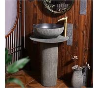 7LiuYueFei6 - Lavabo de baño con base completa, lavabo redondo, lavabo de baño independiente de cerámica con desagüe y grifo, uso interior y exterior (D con espejo)