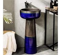 7LiuYueFei6 - Lavabo de baño con columna redonda completa, lavabo de cerámica, lavabo independiente con grifo de drenaje (40 x 40 x 85 cm)