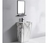 7LiuYueFei6 - Lavabo de baño con pedestal completo, lavabo de baño con pedestal, lavabo de tocador, grifo y drenaje hechos a mano (H con espejo)