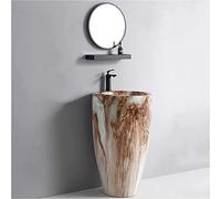 7LiuYueFei6 Lavabo de baño de arte completo, lavabo pequeño de apartamento, lavabo de baño artificial, lavabo de inodoro, hecho a mano con agujeros de montaje de drenaje (G con espejo)