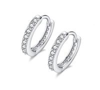7mm plata de ley cúbico zirconia cúbica pendientes pequeño aro brazalete de oído para cartílago perforado mujeres adolescentes niñas Huggie pequeños Hoops, oro blanco, Zirconia