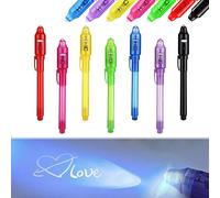 7pcs Boligrafo Tinta Invisible, Bolígrafos Invisibles de Tinta Secreta, Boli Magico Luz Ultravioleta para Escribir Mensajes Secretos, Regalos Fiesta Cumpleaños Infantil, Regalos para el Día del Niño