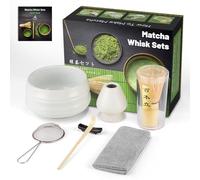 7PCS Kit de Ceremonia Japonesa de Matcha, Cuchara de Bambú, Cuchara de Bambú, Soporte Para Batidor, Set de Regalo de Matcha para la Ceremonia del Té, Beber (Matte White)
