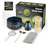 7PCS Kit de Ceremonia Japonesa de Matcha, Cuchara de Bambú, Cuchara de Bambú, Soporte para Batidor, Set de Regalo de Matcha para la Ceremonia del Té, Beber (Change Blue)