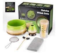7PCS Kit de Ceremonia Japonesa de Matcha, Cuchara de Bambú, Cuchara de Bambú, Soporte para Batidor, Set de Regalo de Matcha para la Ceremonia del Té, Beber (Change Green)