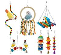 7pcs Pájaro Loro Juguetes Madera Colorido Bird Swung Juguetes Colgante -Loro Juguete de Entrenamiento para Periquitos, Cockatiels Finkbuße Love Birds BOBASH