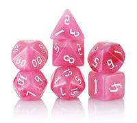 7PCS Polyhedral DND Dice, D&D Dice Set Filled with Pink and White Swirls for Role Playing Dice Games as DND RPG MTG Table Games