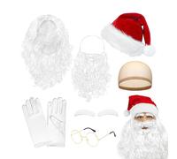 7pcs Santa Beard and Wig set para adultos, barba y cejas de Santa | Suministros de cosplay navideños que incluyen barba, peluca, cejas, sombrero, gafas, guantes y peluquería para hombres
