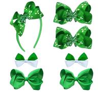 7Pcs St. Patrick's Day Hair Bows Clips for Girls Alligator Clips Grosgrain Ribbon Girls Clips Bows Solid Color Hair Accessories Toddler Bows for Girls Kids(Green)