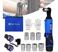 7Sevenjokers Llave de Trinquete Eléctrica Inalámbrica 3/8", Juego de Carraca Inalámbrico de 12V con 2 Baterías1500mAh, Atornillador de Impacto Eléctrica con 7 Enchufes (10/11/12/13/14/15/17mm)