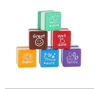7STARS® Sellos Motivacion,Pack de 6, Tampones,Cuadrados, Profesores y Niños, Infantiles, En Ingles, Aprendizage, Regalo, Mini Stamps, Estimulación, Tinta, Goma, Color Rojo, Diversión