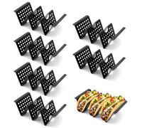 7uds Juego de Soportes para Tacos, Bandejas Grandes Tortillas con Separadores para Fiestas de Tacos Repostería y Reuniones Familiares Aptos Lavavajillas y Microondas (Negro, Diseño Calado)