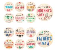 7uds Letreros de Mis Primeros Hitos de Las Vacaciones, Hitos Bebe 14 Días Festivos Círculos de Madera Círculos de Madera de Hitos Doble Cara para Suministros de Fiesta de Baby Shower