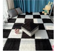 7UIYgtyO LNNNW Plush Piezas Alfombra Puzzle 16 Uds. Alfombra de Espuma de Felpa, Alfombra de retales, Alfombra for Gatear, alfombras entrelazadas Antideslizantes(White+Black,1cm)