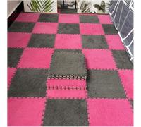 7UIYgtyO LNNNW Plush Piezas Alfombra Puzzle Alfombra de Espuma de retales de Felpa for Suelo, Rompecabezas Cuadrado de Felpa, Alfombra entrelazada Antideslizante, 16 Uds.(Gray+Rose)
