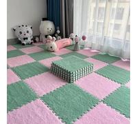7UIYgtyO LNNNW Plush Piezas Alfombra Puzzle Alfombrilla de Espuma for Suelo de Rompecabezas, Alfombrilla Cuadrada, Bloque de Alfombra Peluda for Suelo de habitación, 12 Uds.(Pink+Green)