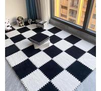 7UIYgtyO LNNNW Plush Piezas Alfombra Puzzle Alfombrilla de Espuma for Suelo de Rompecabezas, Alfombrilla Cuadrada, Bloque de Alfombra Peluda for Suelo de habitación, 12 Uds.(Black+White)