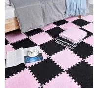 7UIYgtyO LNNNW Plush Piezas Alfombra Puzzle Losetas de Alfombra entrelazadas de retales de Espuma de Felpa, 24 Piezas, alfombras de Rompecabezas de baldosas cuadradas entrelazadas(Black+Pink)