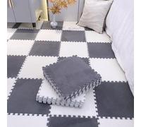 7UIYgtyO LNNNW Plush Piezas Puzzle 12 losetas de Alfombra de Felpa, Alfombra Cuadrada entrelazada de Rompecabezas, Alfombra de Piso de retales de Espuma extraíble, cortable(Yellow+Beige,60x60cm)