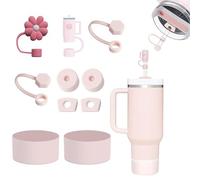 7WUNDERBAR Juego de Accesorios de 10 Tazas Stanley con 6 Tapones de Silicona a Prueba de Fugas, 2 Tapas de pajitas, 2 Tazas Stanley 1,2l y 850 ml de Tapas Protectoras Silicona(Cuarzo rosa10 Unidades)