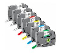 7x Kamo Cinta de Etiquetas Compatibles con Brother P-touch TZe | Compatibles con Brother P-touch TZe-231 431 531 631 731 (12 mm x 8 m) Blanco/Rojo/Amarillo/Azul/Verde