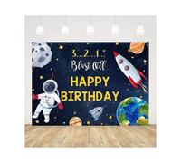 7x5ft to The Moon Happy Birthday Backdrop for Boy Outer Space Rocket Astronaut Theme Backdrop Night Sky Gold Hanging Stars Planet Galaxy Background
