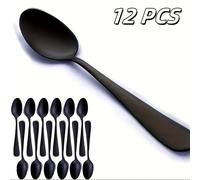 8/12pcs Cuchara de Café de Acero Inoxidable Negra, Cuchara de Postre, Cuchara de Té. Suministros de Cocina y Restaurante, Se Pueden Lavar en Lavavajillas