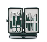 8-23 piezas/juego de cortaúñas de acero inoxidable con bolsa plegable, suministros para uñas, verde oscuro, 13 piezas