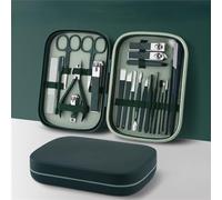 8-23 piezas/juego de cortaúñas de acero inoxidable con bolsa plegable, suministros para uñas, verde oscuro, 22 piezas