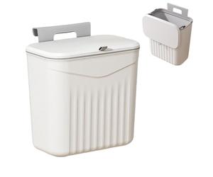 8,5L Cubo Basura Colgante con Tapa, Plegable Pequeño Cubo de Basura Cocina, Cubos de Basura Impermeable, con 2 formas de colgar, para Puerta de Armario de Cocina, Baño, Oficina, Dormitorio(Blanco)