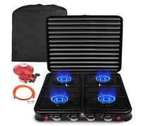 8.8KW Cocina de Gas Portátil 4 Fuegos con Hornillo de Exterior GLP para Camping, Quemador para Acampar 48 x 48.5 x 10.5 cm ( Puro Negro)