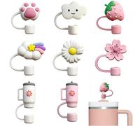8 Accesorios para Pajita Stanley Cup, 9-10mm Pajitas Cubiertas Accesorios, Material de Silicona a Prueba de Polvo, Tapas de Pajitas de Lindo Rosa, Cubierta de Pajita para Stanley Cup 40/30 Oz