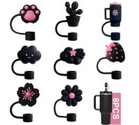 8 Accesorios para Pajita Stanley Cup, 9-10mm Pajitas Cubiertas Accesorios, Material de Silicona a Prueba de Polvo, Tapas de Pajitas de Lindo, Cubierta de Pajita para Stanley Cup 40/30 Oz（Rosa Negro）