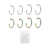 8 anillos de nariz de acero inoxidable, 1 funda transparente, anillo de nariz en forma de C, anillo de nariz falso abierto, joya de nariz calado