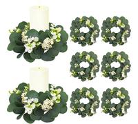 8 anillos de vela de boda, corona de hojas de eucalipto verde, pequeñas coronas de velas bohemias artificiales para puerta, mesa, decoración de boda