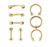 8 barras de acero quirúrgico de plata de 16 g, curvadas, con forma de herradura, pico, ojos de serpiente, lengua, pezón, vientre, ceja, nariz, tragus, cartílago, boca, piercing, joyería para mujeres y