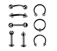 8 barras de acero quirúrgico de plata de 16 g, curvadas, con forma de herradura, pico, ojos de serpiente, lengua, pezón, vientre, ceja, nariz, tragus, cartílago, boca, piercing, joyería para mujeres y