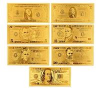 8 Billetes de dólar de lámina Dorada, Nueva versión, Billete de 100 dólares Dorado, 100/50/20/10/5/2/1, Billetes de dólar Dorados, Billetes de Dinero USD/10 (Color : 7pc 24k Gold)
