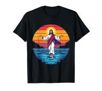 8-bit Jesús Caminando sobre el Agua Pixel Art Retro Christian Gamer Camiseta