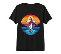 8-bit Jesús Caminando sobre el Agua Pixel Art Retro Christian Gamer Camiseta Premium